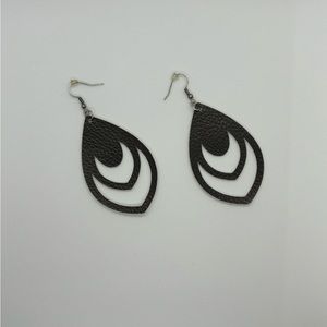 Tear Drop Cut Out Black Faux Leather Earrings